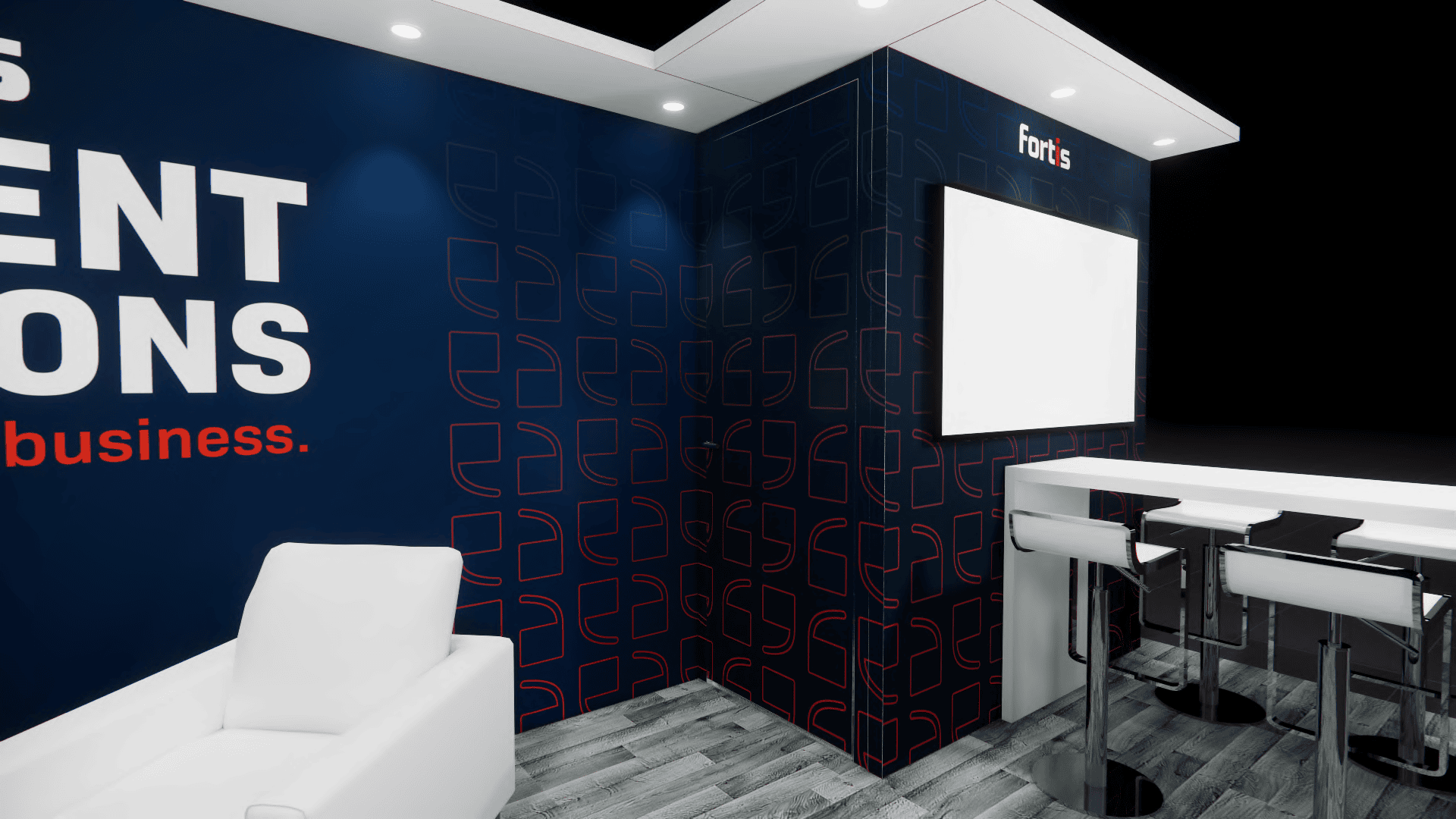 10x20 Fortis Pay 10X20 Final Rendering trade show exhibit rental Orlando - inline stand with seg graphics
