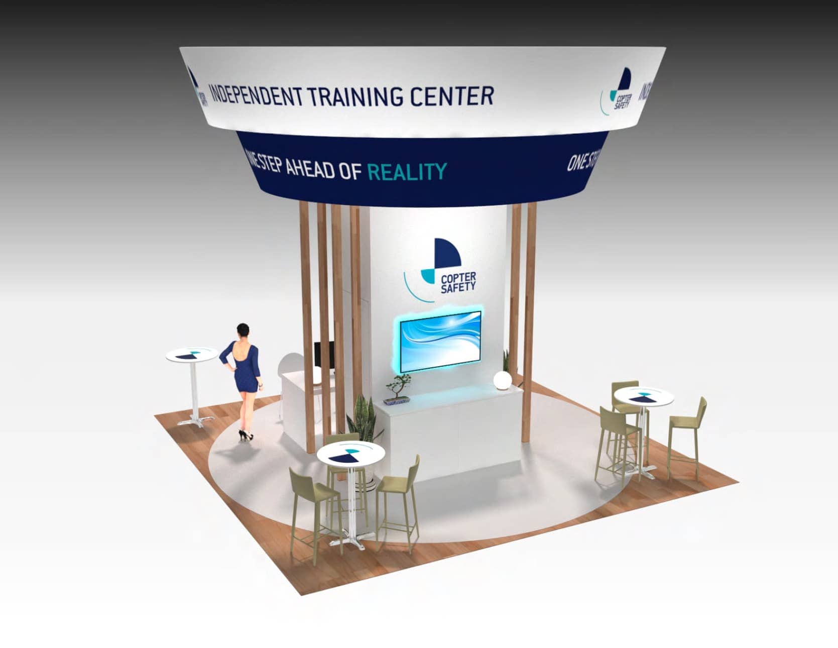 20x20 Aviation Aerospace trade show exhibit rental Orlando - island stand with led video wall