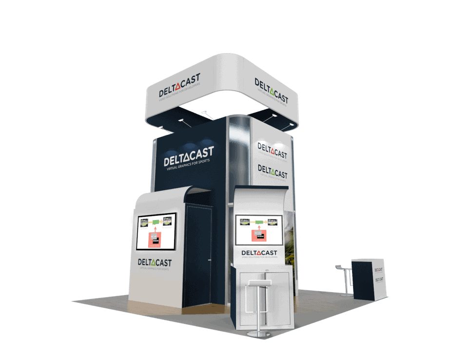 20x20 Delta Cast trade show exhibit rental Orlando - island stand with led video wall
