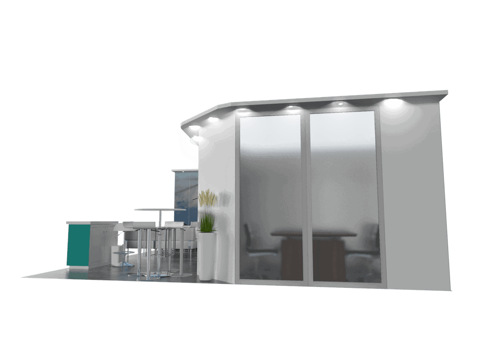 20x20 Lci trade show exhibit rental Orlando - island stand with led video wall
