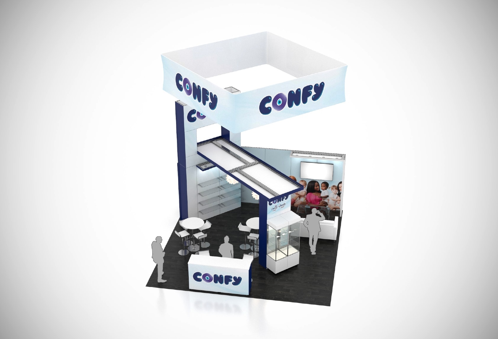 20x20 Product Showcase trade show exhibit rental Orlando - island stand with led video wall