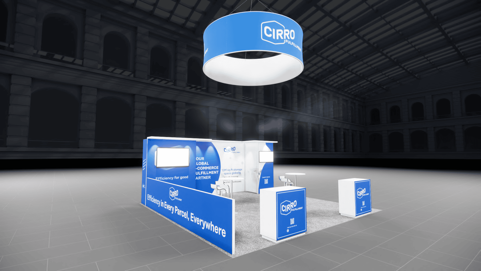 20x20 Cirro Complete With Docusign Cirro 20X20 Final Re trade show exhibit rental Orlando - island stand with led video wall