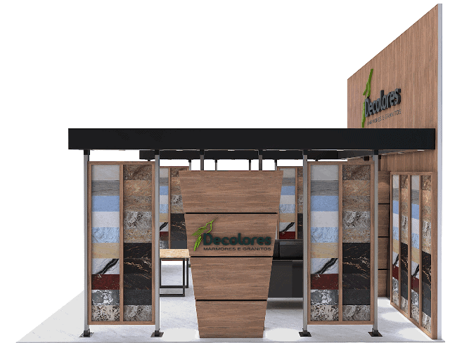 20x20 Decolores 20X20 trade show exhibit rental Orlando - island stand with led video wall
