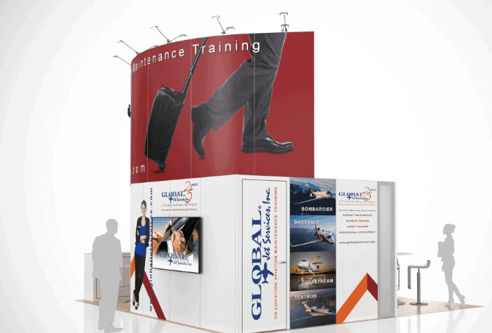 20x20 Ee 20X20 Global Jet Services 2018 trade show exhibit rental Orlando - island stand with led video wall