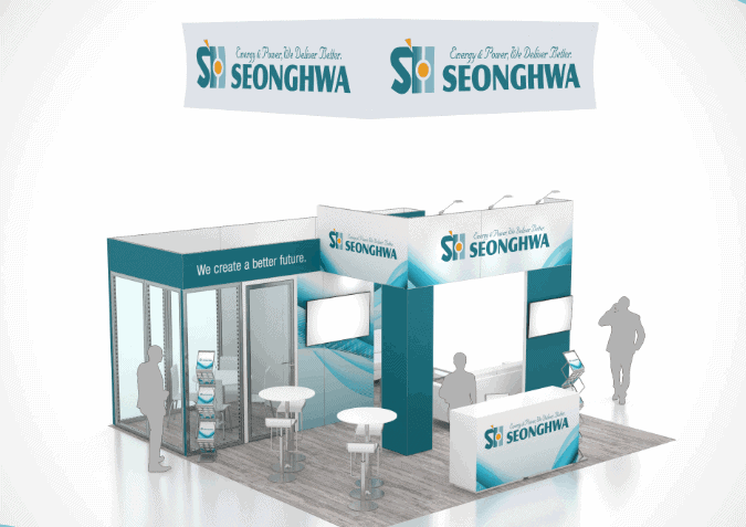 20x20 Ee 20X20 Seonghwa trade show exhibit rental Orlando - island stand with led video wall
