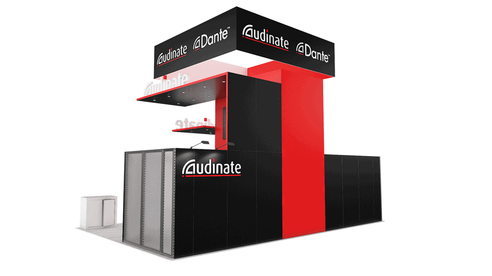 20x30 Audinate trade show exhibit rental Orlando - island stand with led video wall