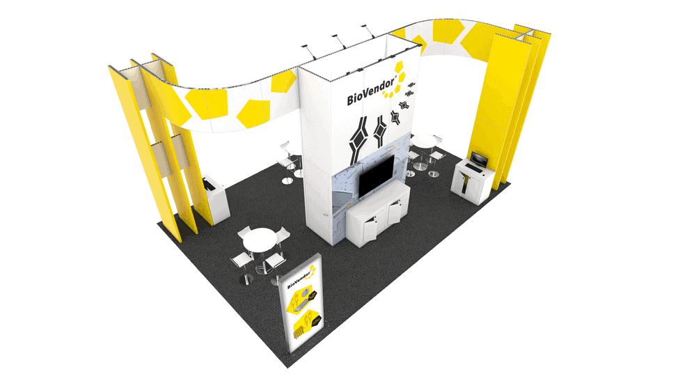 20x30 Biovendor trade show exhibit rental Orlando - island stand with led video wall