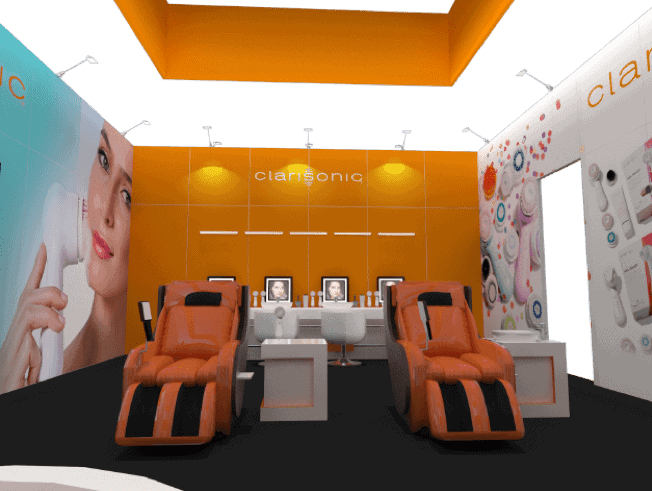 20x30 Clarisonic trade show exhibit rental Orlando - island stand with led video wall