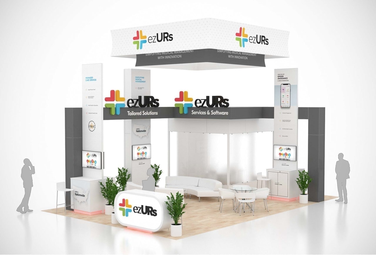 20x30 Ezurs 20X30 trade show exhibit rental Orlando - island stand with led video wall
