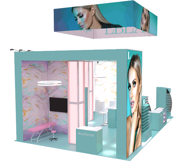20x30 Lash Box 20X30 trade show exhibit rental Orlando - island stand with led video wall