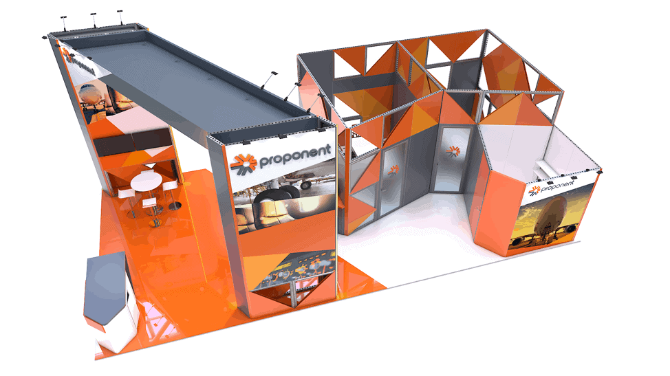20x40 Proponent trade show exhibit rental Orlando - island stand with led video wall