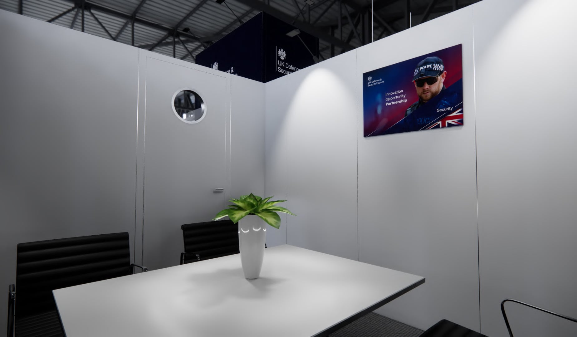 20x40 Dit Defense 20X40 Final Render trade show exhibit rental Orlando - island stand with led video wall