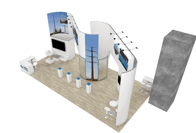 20x40 Ee 20X40 Trinity Meyer trade show exhibit rental Orlando - island stand with led video wall