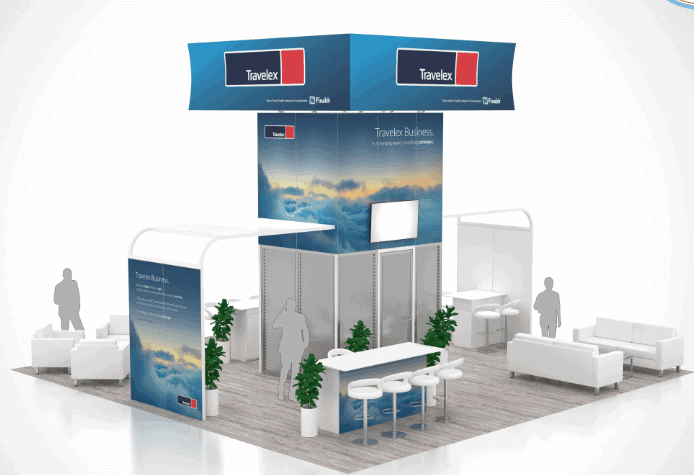 30x30 Ee 30X30 Swych trade show exhibit rental Orlando - island stand with led video wall
