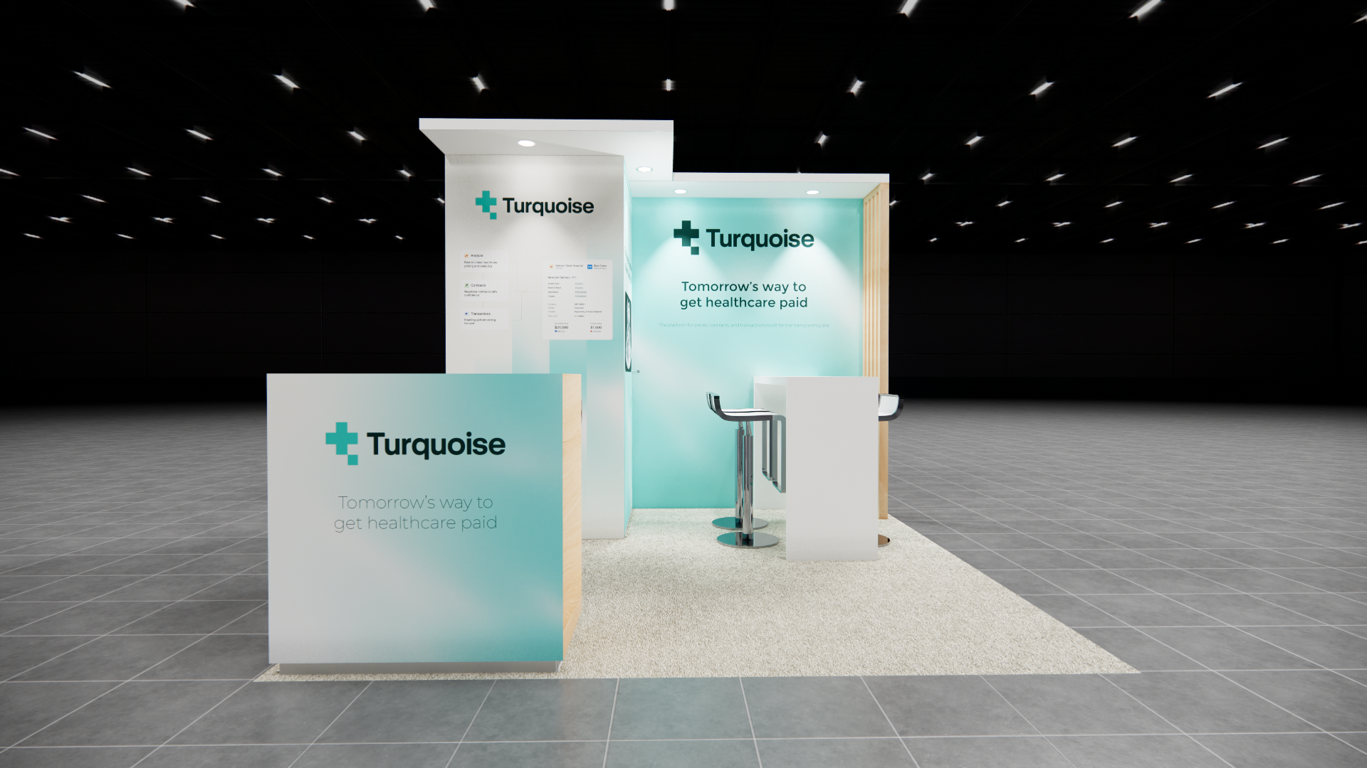 10x10 Turquoise trade show exhibit rental Orlando - inline stand with seg graphics